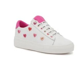 Karl Lagerfeld Cate White Leather Sneakers with Pink Accents NIB 6.5